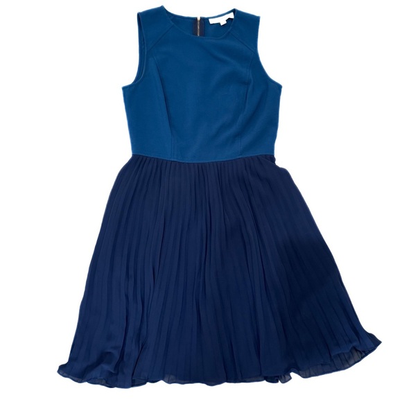 Ann Taylor Loft blue sleeveless pleated skirt A-line dress ❤️ - Picture 2 of 6